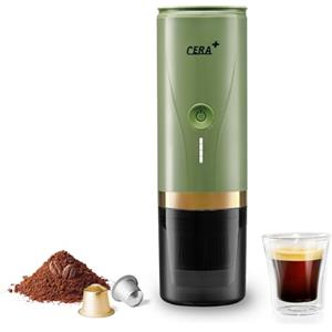 CERA+ Macchina per caffè espresso portatile elettrica con auto-riscaldamento in 3-4 minuti, mini macchina per il caffè da 20 bar con batteria ricaricabile（verde）