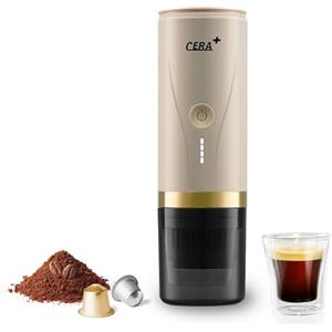 CERA+ Macchina per caffè espresso portatile elettrica con auto-riscaldamento in 3-4 minuti, mini macchina per il caffè da 20 bar con batteria ricaricabile（crema）