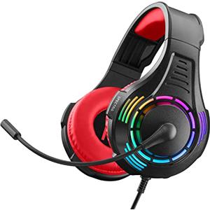 NITHO SPECTRA Cuffie Gaming per PC/PS4/PS5/Xbox One/Xbox series XS/Nintendo Switch/Tablet/Mobile, Microfono Ripiegabile, Luce RGB Multieffetto, Driver Audio 50 mm - Rosso