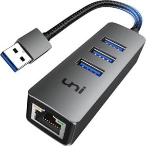 uni Adattatore USB Ethernet, Hub USB in Alluminio con Porta Ethernet LAN RJ45 Cavo di Nylont e 3 5Gbps Portas USB 3.0, Multipla Porta Compatibile con MacBook, iMac, XPS, Surface Pro, Windows, Linux