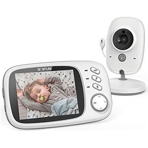 BOIFUN Baby Monitor, Videocamera Schermo da 3.2 '', 750mAh, Supporto,Batteria Ricaricabile, VOX Rilevamento Del Suono, Visione Notturna, 8 Ninne Nanne, per Bambino/Anziano