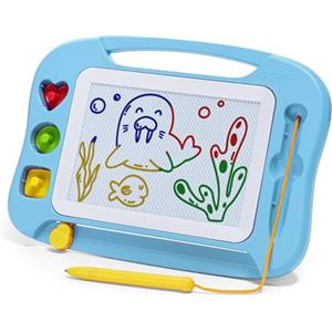 SGILE Lavagna magnetica per bambini, lavagnetta cancellabile colorata con penna magnetica, lavagna magica con tre timbri, Regalo di compleanno, Giocattolo educativo per bambini, Celeste