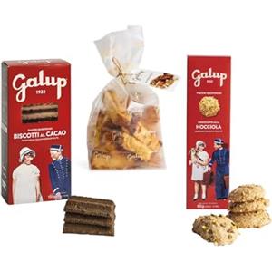 Galup Kit Colazione, il Kit Contiene 1 Confezione di Biscotti Artigianali al Cacao, 1 Confezione di Croccante alla Nocciola e 1 Confezione di Tostatelle di Panettone e Pandoro - 630g