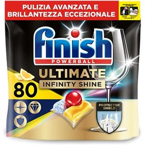 Finish Ultimate Infinity Shine Pastiglie Lavastoviglie al Limone, 80 Capsule, Detergenti per Lavastoviglie contro lo Sporco e i Residui Incrostati