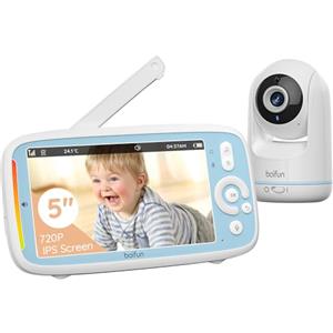 BOIFUN Baby Monitor Video, 360° Telecamera, Rilevamento del Suono, 720P IPS Schermo da 5.0 '', Per Bambini/Neonato Neonati, Modalità VOX, Notturna Visione, 3050 mAh Batteria Ricaricabile, Ninne Nanne
