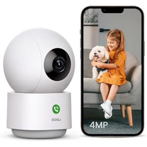 AOSU 4MP Telecamera WIFI Interno, Videocamera Sorveglianza Interno 5G/2.4 GHz WiFi, Chiamata One-touch, 360° Tracciamento del Movimento, Audio Bi-direzionale, Compatibile con Alexa(4MP-1 confezione)