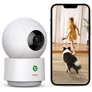 AOSU 2K Telecamera WIFI Interno, Telecamera Sorveglianza, Chiamata One-touch, 360° Tracciamento del Movimento, Visione Notturna, Audio Bi-direzionale, Compatibile con Alexa, 5G/2.4GHz Wi-Fi