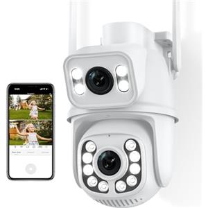 ANBIUX Telecamera Wi-Fi Esterno, 2.5K PTZ Videocamera Sorveglianza Esterno con Doppia Lente, Tracciamento Automatico, Rilevamento Umano, Visione Notturna a Colori, IP66