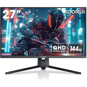 KOORUI Monitor Gaming 27 pollici, QHD 144 Hz Schermo, 1ms, DCI-P3 90% Farbumfangs, Adaptive Sync, 2560x1440, HDMI, DisplayPort, Eye-Care, VESA 75 x 75