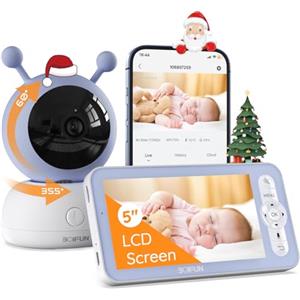 BOIFUN Baby Monitor Video, Telecamera di Tracciamento Automatico a ????????????°& Schermo da 5 Pollici, Rilevamento Intelligente, Supporta APP Mobile e Monitor LCD, 3000 mAh Batteria Ricaricabile