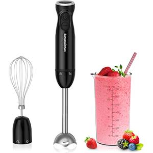 Bonsenkitchen Frullatore ad Immersione 3 in 1 Portatile, Frullatore Elettrico a Immersione da 1000 W, Frusta per Uova, Bicchiere da 700 ml per Preparare Pappe, Salsa, Zuppe, Nero- HB3202