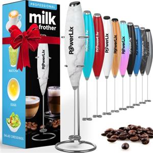 PowerLix Frullino Montalatte Elettrico Cappuccino - Schiumatore Latte con Supporto in Acciaio Inossidabile, 15-20s, Potente 19000rpm, Montalatte Manuale per Latte, Cappuccino, Caffè,