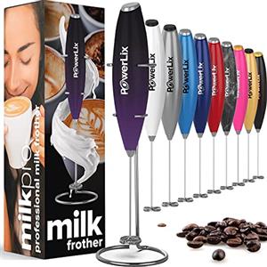 PowerLix Frullino Montalatte Elettrico Cappuccino - Schiumatore Latte con Supporto in Acciaio Inossidabile, 15-20s, Potente 19000rpm, Montalatte Manuale per Latte, Cappuccino, Caffè,Nero viola ombre