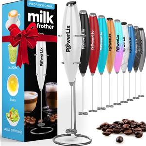 PowerLix Frullino Montalatte Elettrico Cappuccino - Schiumatore Latte con Supporto in Acciaio Inossidabile, 15-20s, Potente 19000rpm, Montalatte Manuale per Latte,Cappuccino,Caffè,Bianco Come la Neve