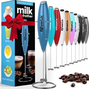 PowerLix Frullino Montalatte Elettrico Cappuccino - Schiumatore Latte con Supporto in Acciaio Inossidabile, 15-20s, Potente 19000rpm, Montalatte Manuale per Latte, Cappuccino, Caffè,Brezza Blu