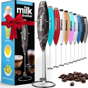 PowerLix Frullino Montalatte Elettrico Cappuccino - Schiumatore Latte con Supporto in Acciaio Inossidabile, 15-20s, Potente 19000rpm, Montalatte Manuale per Latte, Cappuccino, Caffè,Marmo Nero