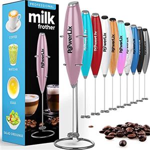 PowerLix Frullino Montalatte Elettrico Cappuccino - Schiumatore Latte con Supporto in Acciaio Inossidabile, 15-20s, Potente 19000rpm, Montalatte Manuale per Latte, Cappuccino, Caffè,rosa chiaro