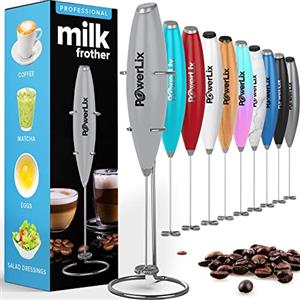 PowerLix Frullino Montalatte Elettrico Cappuccino - Schiumatore Latte con Supporto in Acciaio Inossidabile, 15-20s, Potente 19000rpm, Montalatte Manuale per Latte, Cappuccino, Caffè,grigio