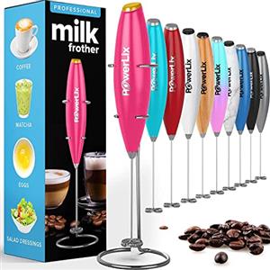 PowerLix Frullino Montalatte Elettrico Cappuccino - Schiumatore Latte con Supporto in Acciaio Inossidabile,15-20s,Potente 19000rpm,Montalatte Manuale per Latte,Cappuccino,Caffè,Rosa Gomma da Masticare