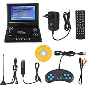 Tosuny Lettore DVD girevole portatile da 7,8 pollici con funzione TV + Caricatore per auto + Gamepad, Batteria ricaricabile incorporata, Supporta la funzione radio FM, Rotazione di 270 gradi(Unione Europea)