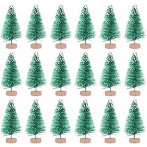 Amosfun 18pcs Mini Alberi di Pino Alberi di sisal in Miniatura Albero di Natale con Base in Legno Decorazioni Natalizie da Tavolo 6.5cm (Verde)