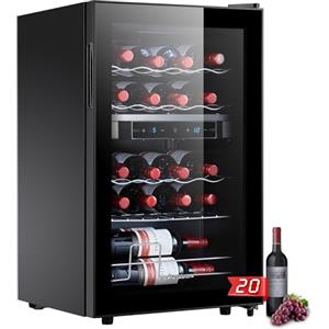 Kalamera KRC-68BFG Frigorifero per vino a 2 zone, pannello di controllo touch, porta in vetro nera,frigorifero per bottiglie da 20 bottiglie, 68 litri, zona di raffreddamento da 5 a 18 °C