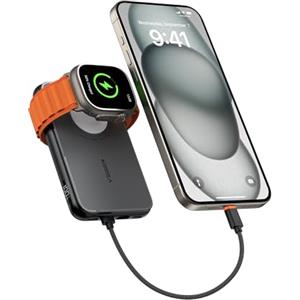 VEGER Power Bank 10000mAh con Cavi Integrati per iPhone Apple Watch Samsung Huawei,20W PD Ricarica Rapida Mini Powerbank USB C Batteria Esterna 4 Ingressi e 3 Uscite con LED Display