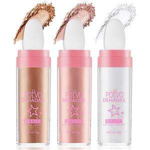 AOOWU Powder Stick, 3 Colori Polvere Corpo Glitter Evidenziatore per Viso e Capelli, Patting con Effetto Brillante per Festival e Feste(Bianco+Rosa+Marrone)