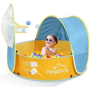 Peradix 2 in 1 Tenda da Bambini Pop Up Pieghevole,Tenda Vasca Palline Casetta per Bambini per Solare Anti-UV con Tettoia e Canestro Mini Piscina Piscina di Palline per Bambini Viaggio in Spiaggia