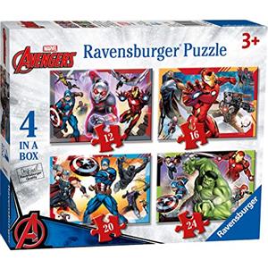 Ravensburger - Puzzle Avengers A, Collezione 4 in a Box, Idea Regalo per Bambini 3+ Anni, Gioco Educativo e Stimolante, 4 Puzzle 12-16-20-24 Pezzi