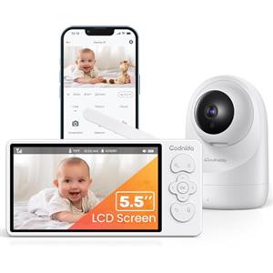 Codnida 5,5'' Baby Monitor LCD, 2K Telecamera Bambini con Monitor con PTZ, Rilevamento del Movimento, Visione Notturna, Audio Bidirezionale, Supporto Modalità VOX, Controllato Tramite APP Mobile
