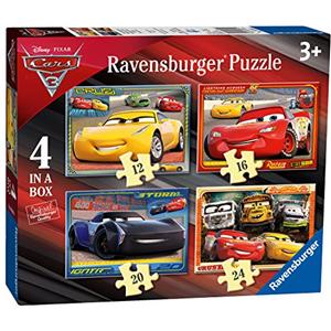 Ravensburger - Puzzle Cars 3, Collezione 4 in a Box, 4 puzzle da 12-16-20-24 Pezzi, Età Raccomandata 3+ Anni
