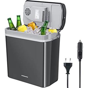 STAKMANN Frigorifero Elettrico Portatile per Auto da 24 Litri, Mini Frigo con Manico Ergonomico, Spina da 230V e 12V, Modalità Freddo e Caldo (Grigio)