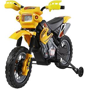 HOMCOM Moto Cross Elettrica con Rotelle Giallo per Bambini 3 anni e più, Batteria 6V Velocità 2.5km/h, 102 x 53 x 66cm