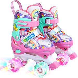 4-Pejiijar Pattini a Rotelle Bambina Unicorno Pattini Regolabili Pattini a Rotelle in Linea con 4 LED Ruote per Bambini Ragazzi Principianti