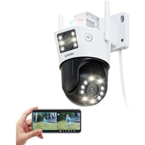 ZOSI 8MP (4MP+4MP) Telecamera WiFi Esterna a Doppio Obiettivo con Spina, 2,4G WiFi, Zoom Ibrido 8X, Auto Tracking, Audio Bidirezionale, Rilevamento Veicoli/Persone, C298 Max