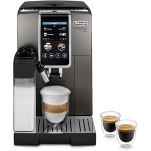 De'Longhi Perfetto Dinamica Plus ECAM380.95.TB, Macchina Automatica per Caffè in Chicchi, Caraffa Montalatte Automatica, 24 Bevande One Touch, Schermo Touch, Spegnimento Programmabile, Titanio