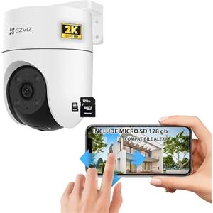 EZVIZ Telecamera motorizzata da esterno, 2K H8c, Wi-Fi 2,4 GHz, con obiettivo motorizzato Protezione intelligente a 360 gradi SENSORE PIR, VISIONE NOTTURNA + micro sd 128 Gb