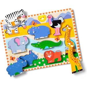 Melissa & Doug Tavola Puzzle in Legno con Animali da Safari, Gioco Educativo, Sviluppo Attivita' Cognitive, Giocattoli prima infanzia, Regalo Bambini Bambine di 2 3 4 anni