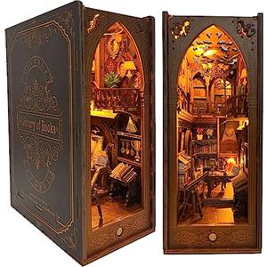 CRIOLPO DIY Book Nook Kit per Casa Delle Bambole Fai da Te in Miniatura Kit di Costruzione di Modellini con Mobili e Luce LED in Legno Book Scaffale Inserto Decorazione Regalo Creativo per Adolescent