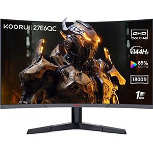 KOORUI Monitor Gaming 27 Pollici, Curvo 1800R 2560X1440 (QHD), 144HZ 1ms Mornitor, DCI-P3 85%,Pannello ultra Sottile, Inclinazione Regolabile, Supporta HDMI/DP