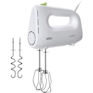 Braun MultiMix1 HM1110WH Sbattitore Elettrico, 4 Velocità + Turbo, Easy-Click cambio accessori facilitato, in dotazione 2 Fruste e 2 ganci impastatori, Avvolgicavo, Potenza 450W, Bianco