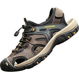 MGGMOKAY Sandali Sportivi da Uomo in Pelle Escursionismo Trekking Sandals Passeggio Estivi All'aperto Casual Traspirante Spiaggia Sandaletti,Marrone,44