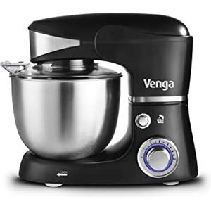 Venga! Impastatrice Planetaria, Ciotola Inox 5 Litri, 4 Accessori e Ricettario, 1000 W, Nera, VG M 3014