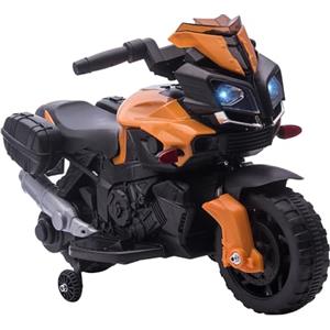 HOMCOM Moto Elettrica per Bambini 18-48 Mesi con Fari e Clacson, Velocità 3km/h, Moto per Bambini da 6V in PP e Metallo, 88.5x42.5x49 cm, Arancio