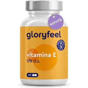 Gloryfeel Vitamina E in Capsule, 120 g di Vitamina E Pura, 210 Capsule, Vitamina E Capsule Softgel (179 U.I.) per dose giornaliera, Vitamina E Naturale ad Alto Dosaggio, Testato in Laboratorio