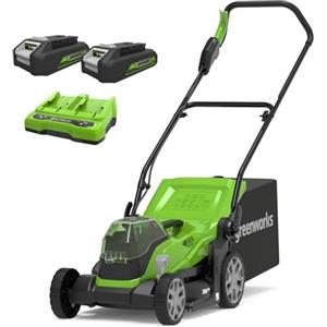 Greenworks G24X2LM36K2X Tagliaerba a Batteria per Prati Fino a 210m², Ampiezza di Taglio 36cm, Sacca da 40L CON Due Batterie 2 x 24V (Pari a 48V) & Caricabatterie Doppio, Garanzia 3 Anni