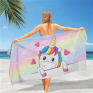 FEELJAM Telo mare Asciugamano da spiaggia da donna Unicorno 80 x 160 cm coperta da spiaggia-Unicorno arcobaleno teli mare