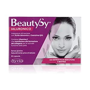 Syrio Integratori Alimentari, Beauty Sy Ialuronico Integratore con Biotina per il Benessere della Pelle e con Coenzima Q10, 120 mg di Acido Ialuronico a Basso Peso Molecolare per capsula, 30 capsule