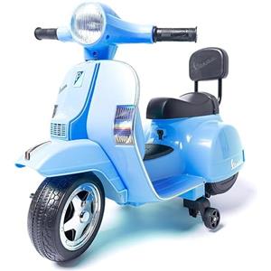 MR J toys&more Ufficiale Vespa Elettrica per Bambini 6V - Moto Sicura con Acceleratore a Pedale, Luci e Suoni, Avanti/Indietro, Stabilizzatori - Caricabatteria Incluso - Gioco all'Aperto Perfetto per Piccoli Piloti